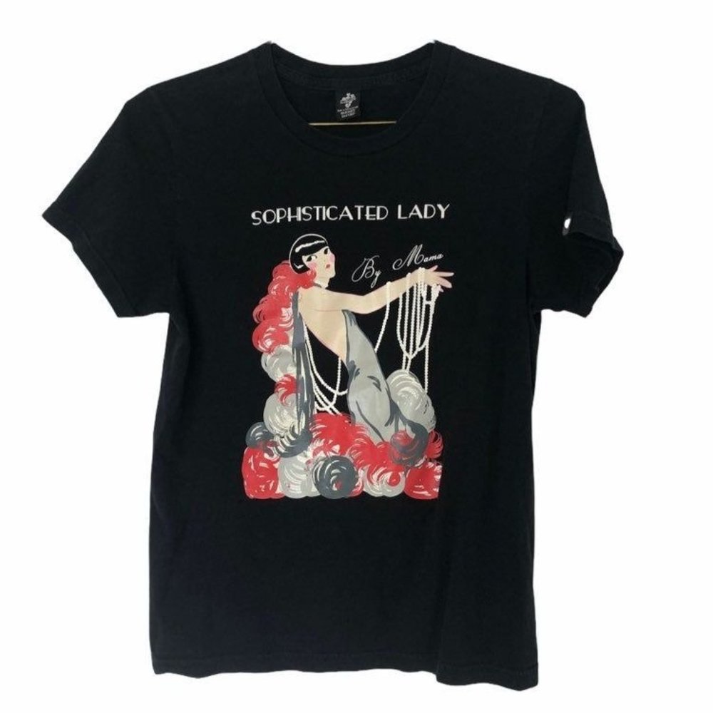 Vintage "Sophisticated Lady" Graphic Tee - Black with Red & Gray Accents